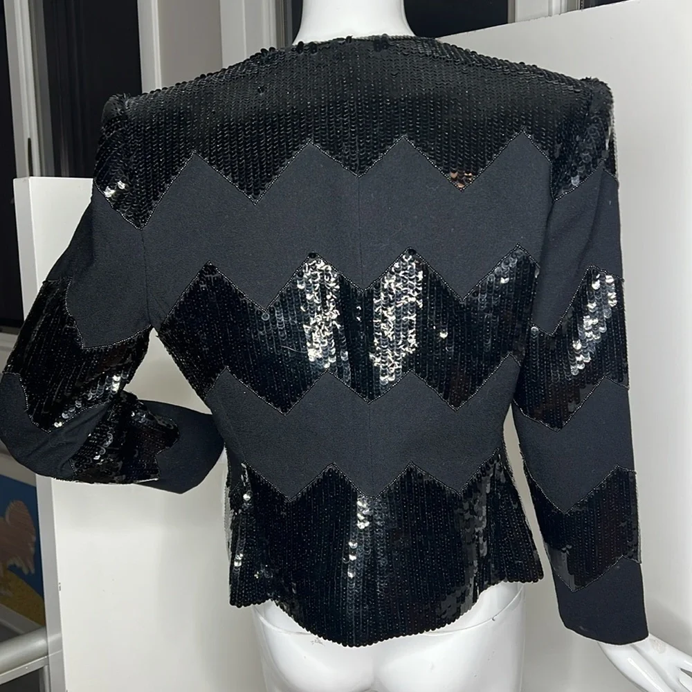 Nolan Miller Sz 6 Black Wool and Black Sequins Blazer Jacket
